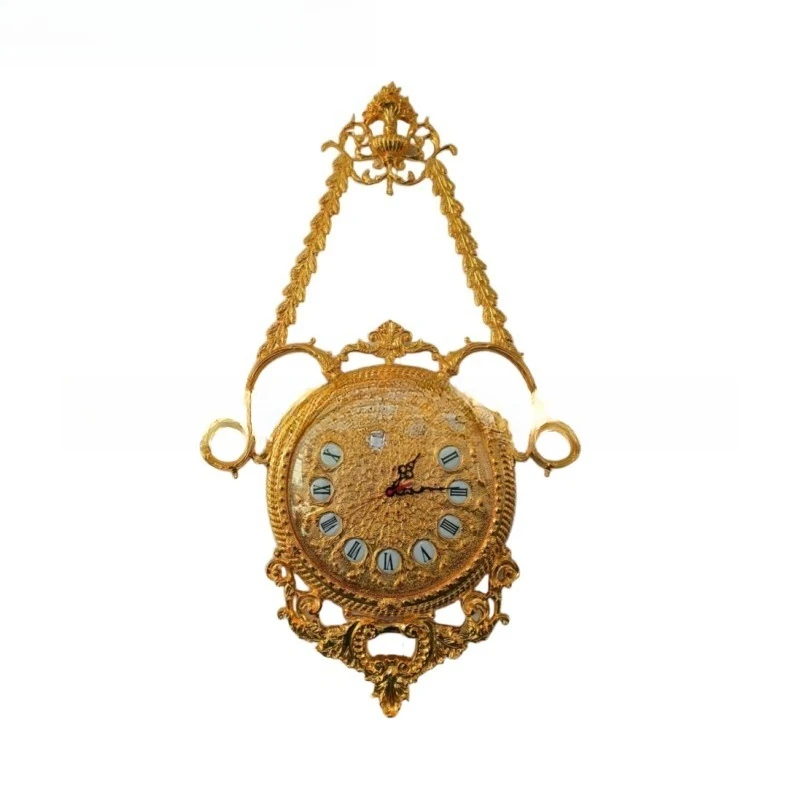 

All-copper European-style desk clock, living room silent bedside table clock, retro desk clock creative ornament cloc