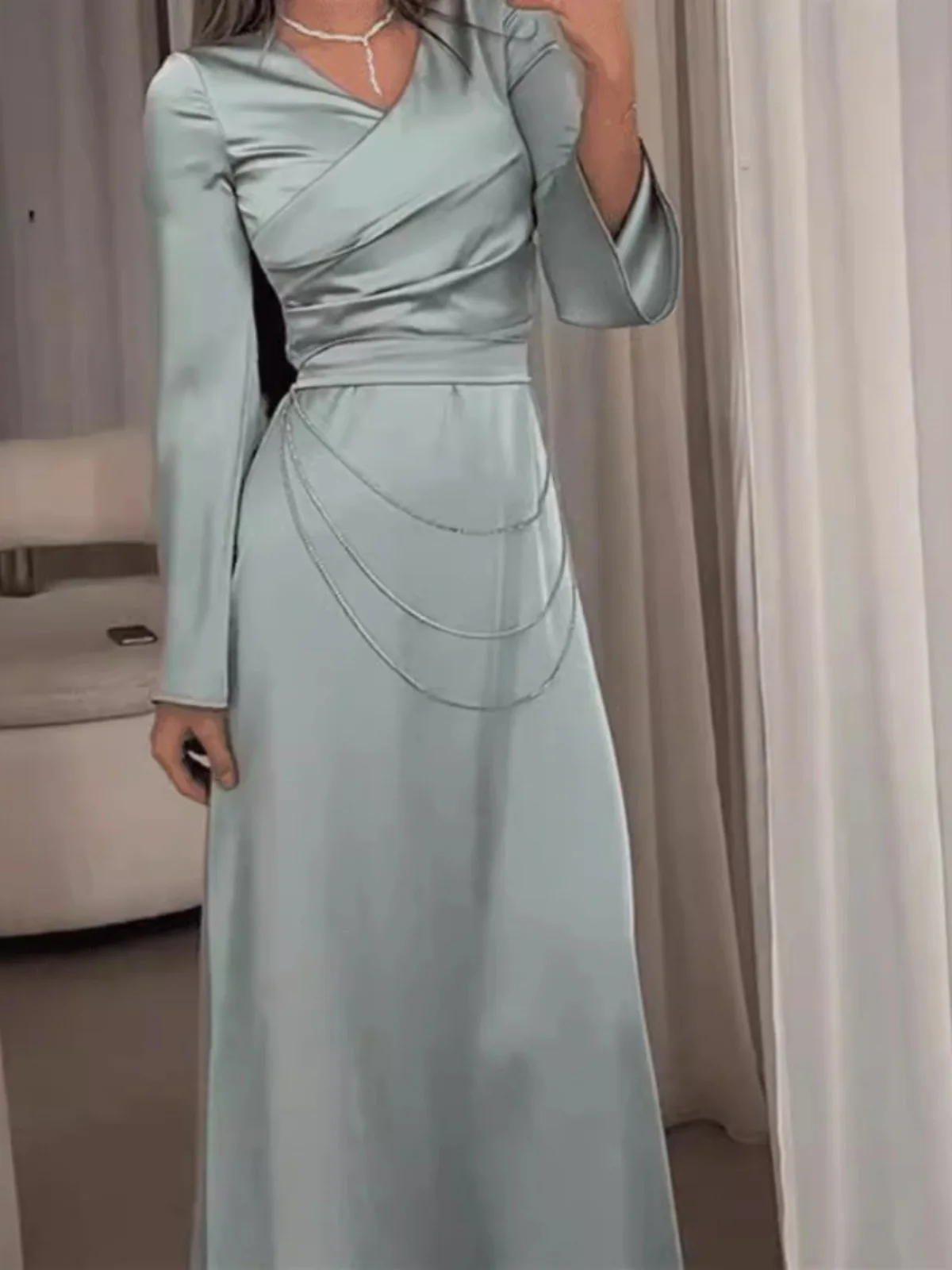 

Длинное вечернее платье Ele с бриллиантовой цепочкой в стиле Ближнего Востока, женская одежда для мусульманок, арабская мода