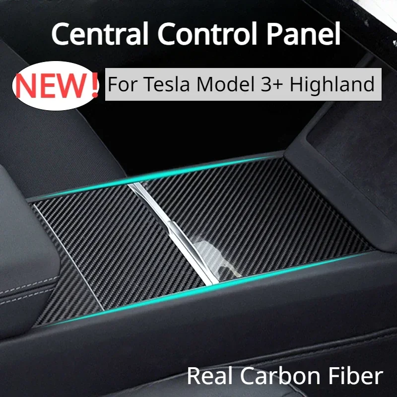 Real Carbon Fiber Ultra Thin Center Console Panel Cover For Tesla Model 3 Highland 2024 Not Affect Central Control Push-pull Use