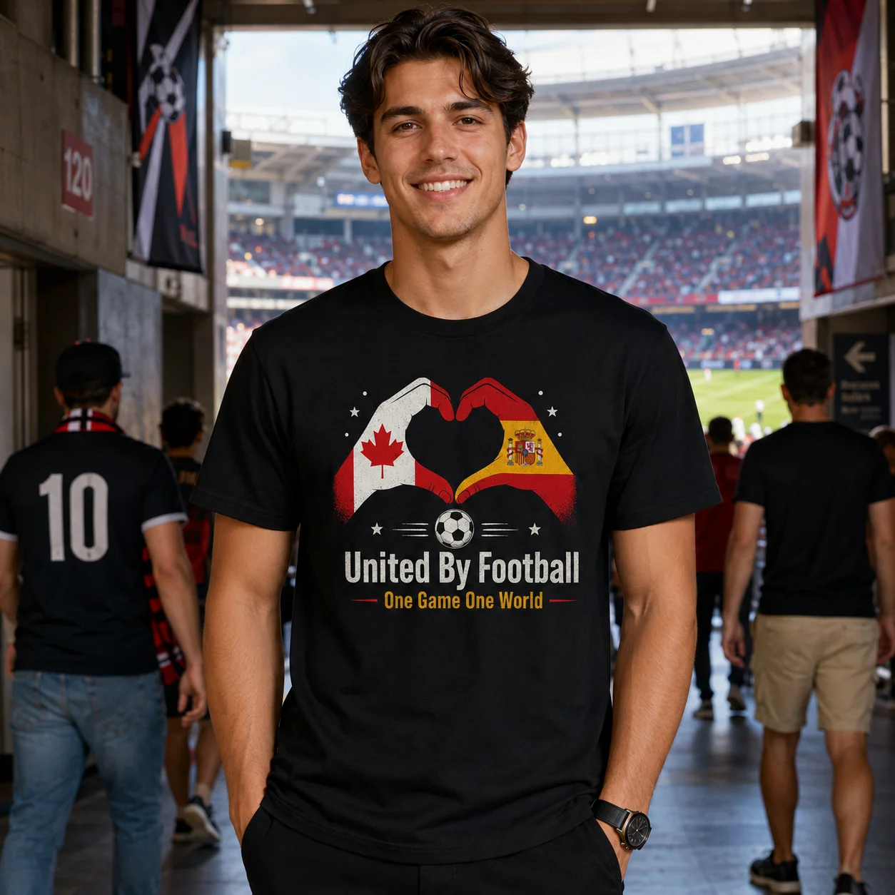 Dual Flag T Shirt Heart Hands United By Football Heart Hands Print Casual Tee For Stadium Cheering