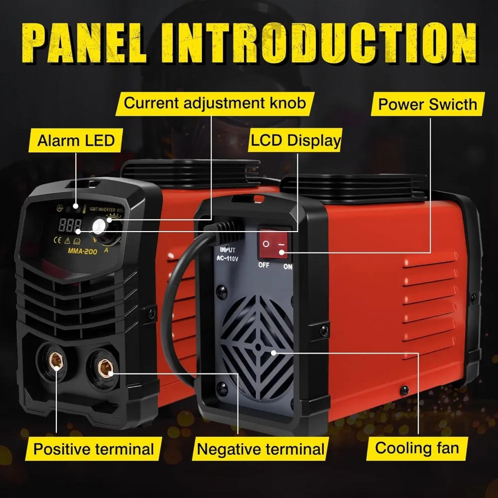Saldatore portatile ad arco da 110 V, 200 A con controllo sinergico e avviamento a caldo, kit tutto in uno per il fai da te domestico