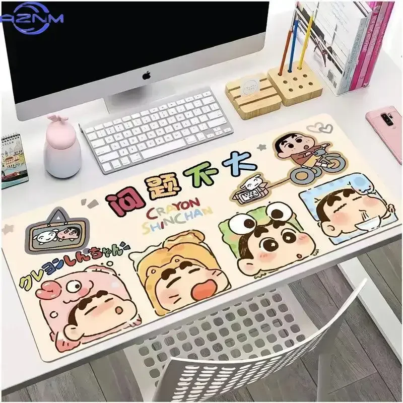 Cute Crayon Shin‑chan Positive Quote Anime Mousepad, Rubber Non‑Slip Large Desk Mat, Funny Cartoon Gaming Mouse Pad for Keyboard
