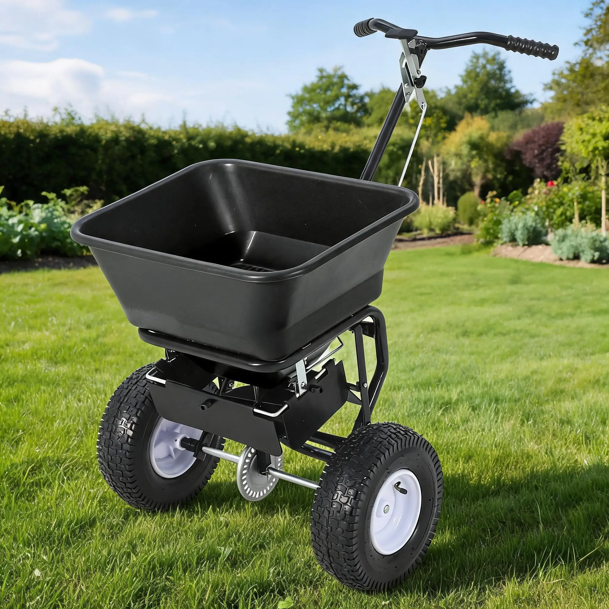 Heavy Duty 100 Lb Walk Behind Broadcast Spreader For Fertilizer Seed And Ice Melt Red 45L
