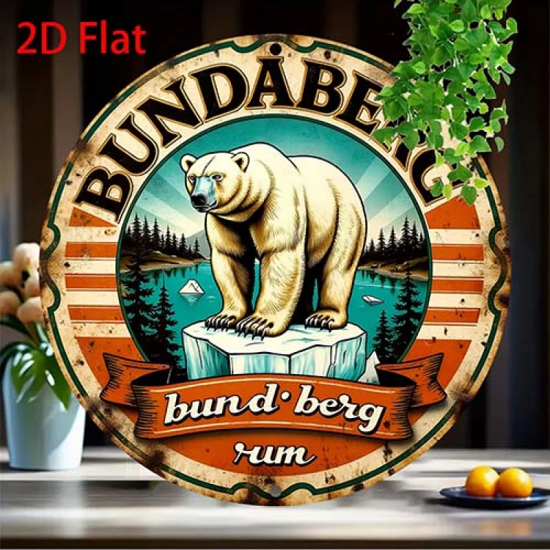 2D Flat, 1pc Vintage Retro Polar Bear & Pine Tree Aluminum Sign - 20x20cm Rustic Wall Art with Flat Imitation Relief Design,
