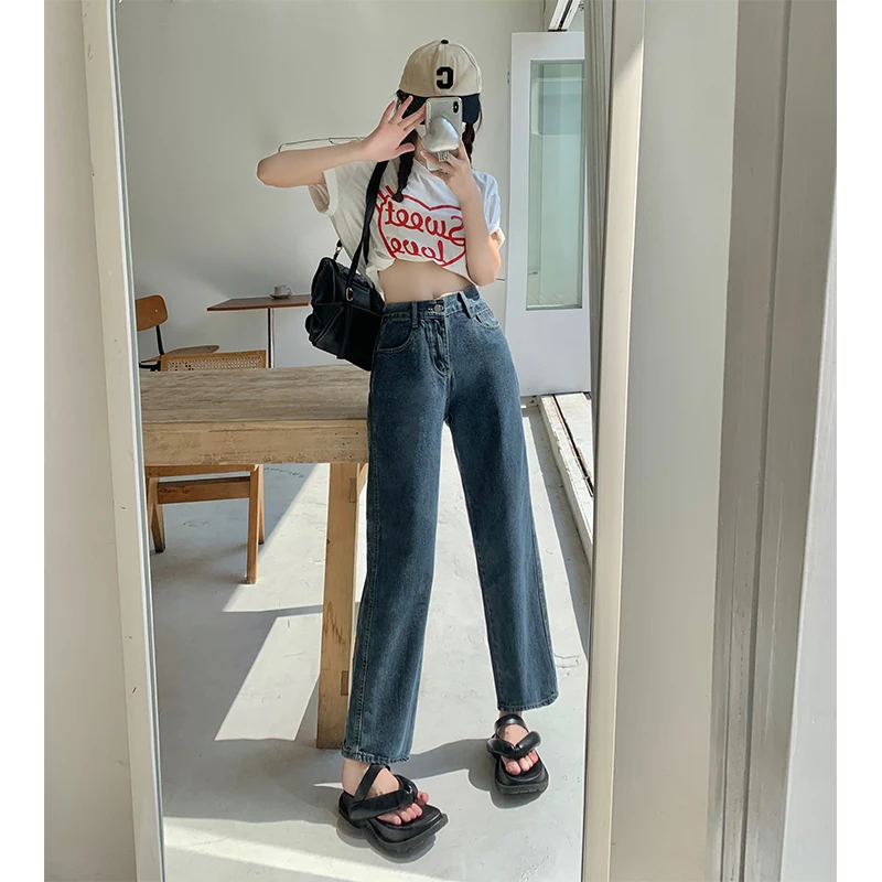 

plus Size Women's High Waist Straight Leg Jeans Spring Autumn Long Pants Slimming Elastic Waist Trendy Ins Wide Leg Trousers