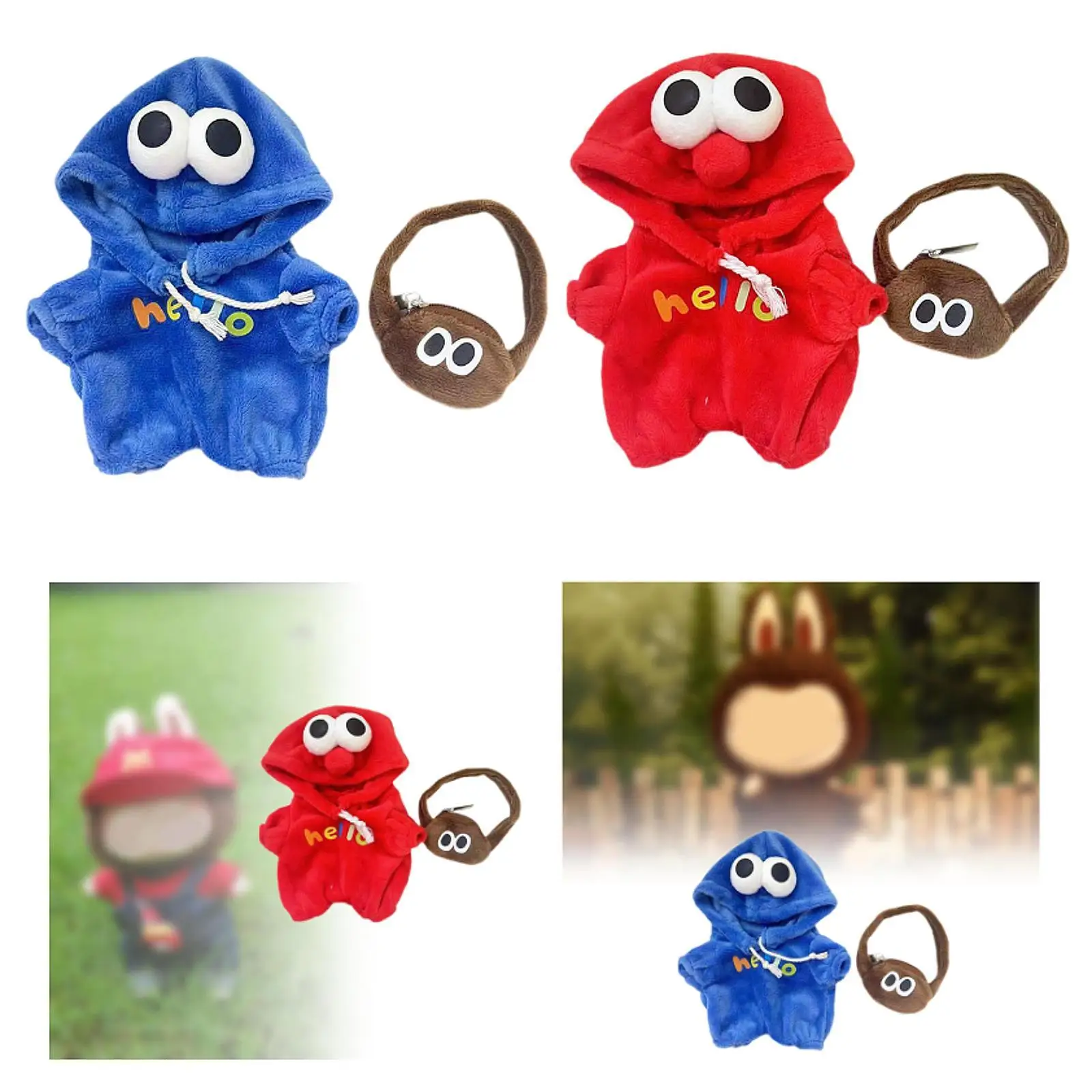 Puppenkleidungsset für 15 cm große 17 cm große Plüschpuppen, inklusive Overall und Tasche