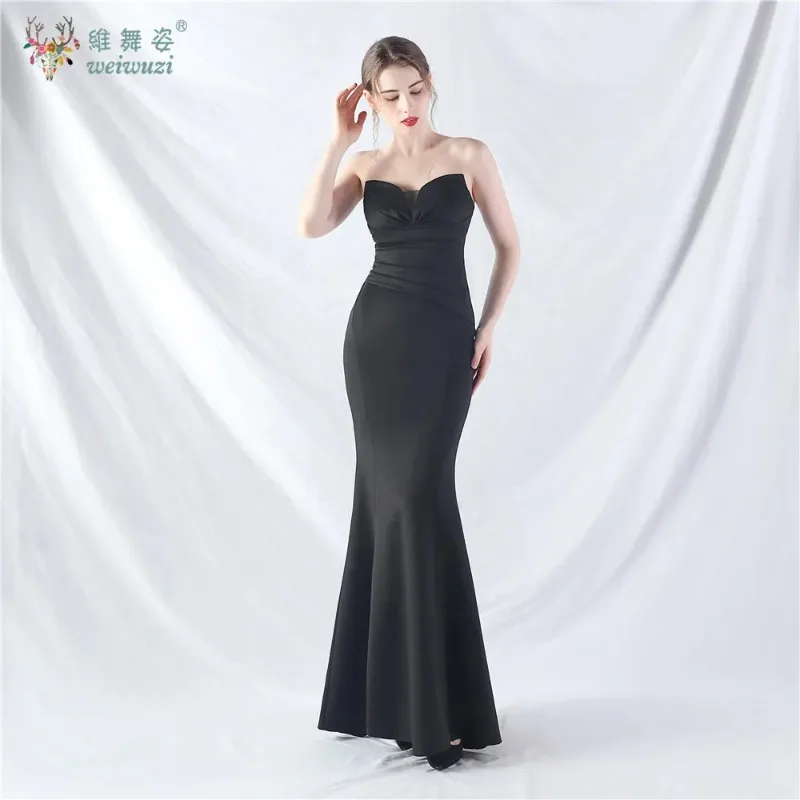 Gaun Musim Panas Maxi Hitam Bodycon Punggung Terbuka Seksi Gaun Malam Tanpa Tali Panjang Pernikahan Mewah Elegan Wanita Gaun Ekor Ikan Pesta