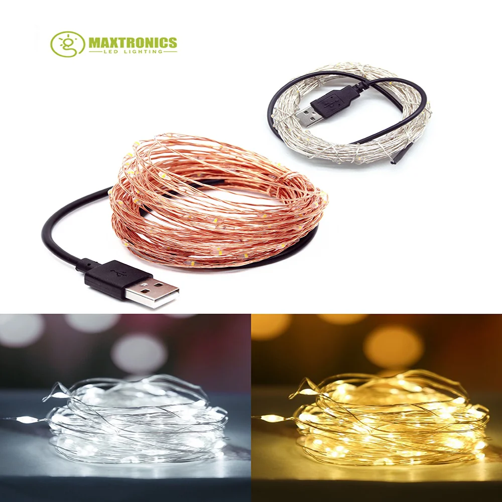 Free Shipping 1m/2m/3m/5m LED Lights String Color Lights USB Copper Cable Lights for Wedding Decorative party Fairy Star Lights