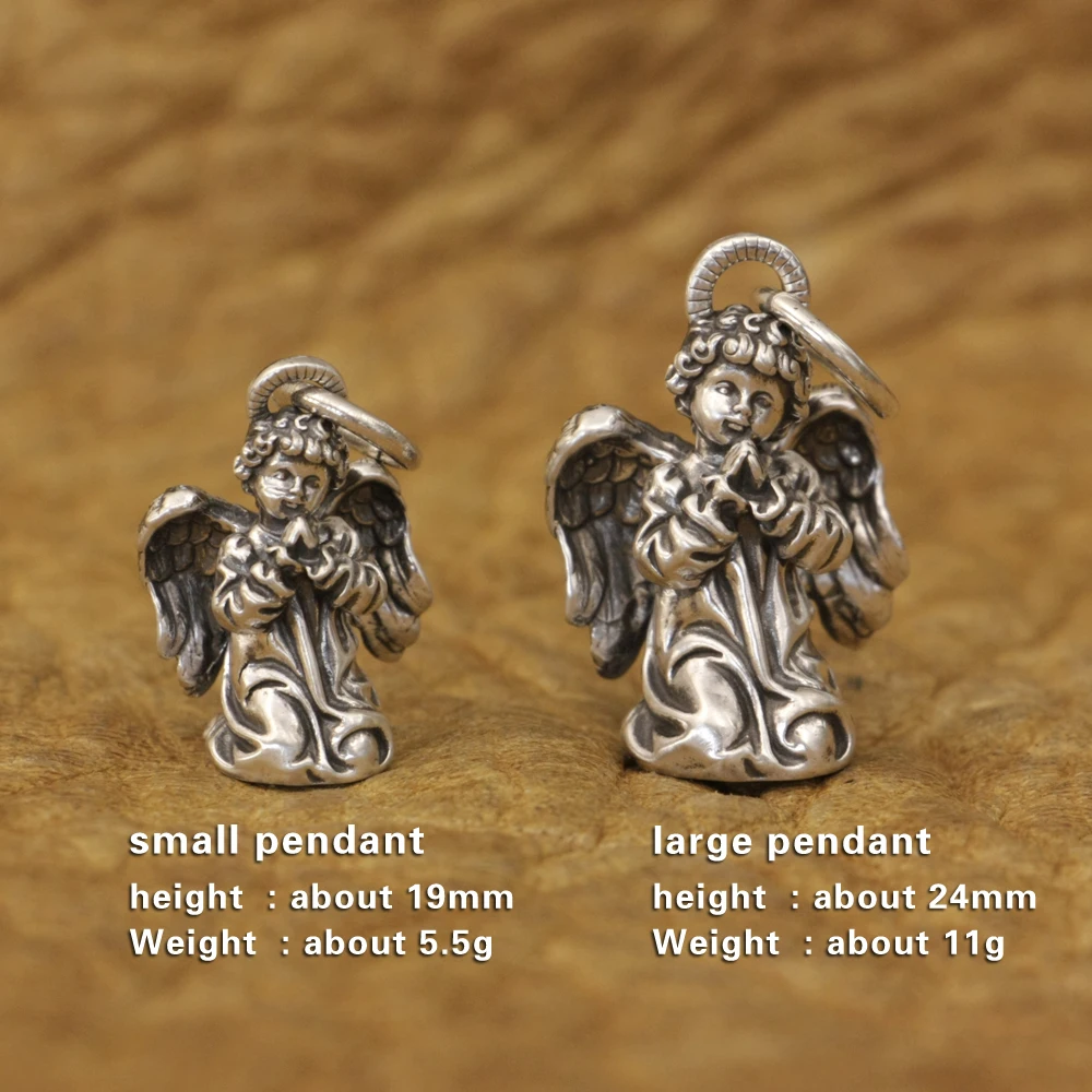 LINSION 925 Sterling Silver Praying Angel Pendant Charms Cute Little Gift TA368