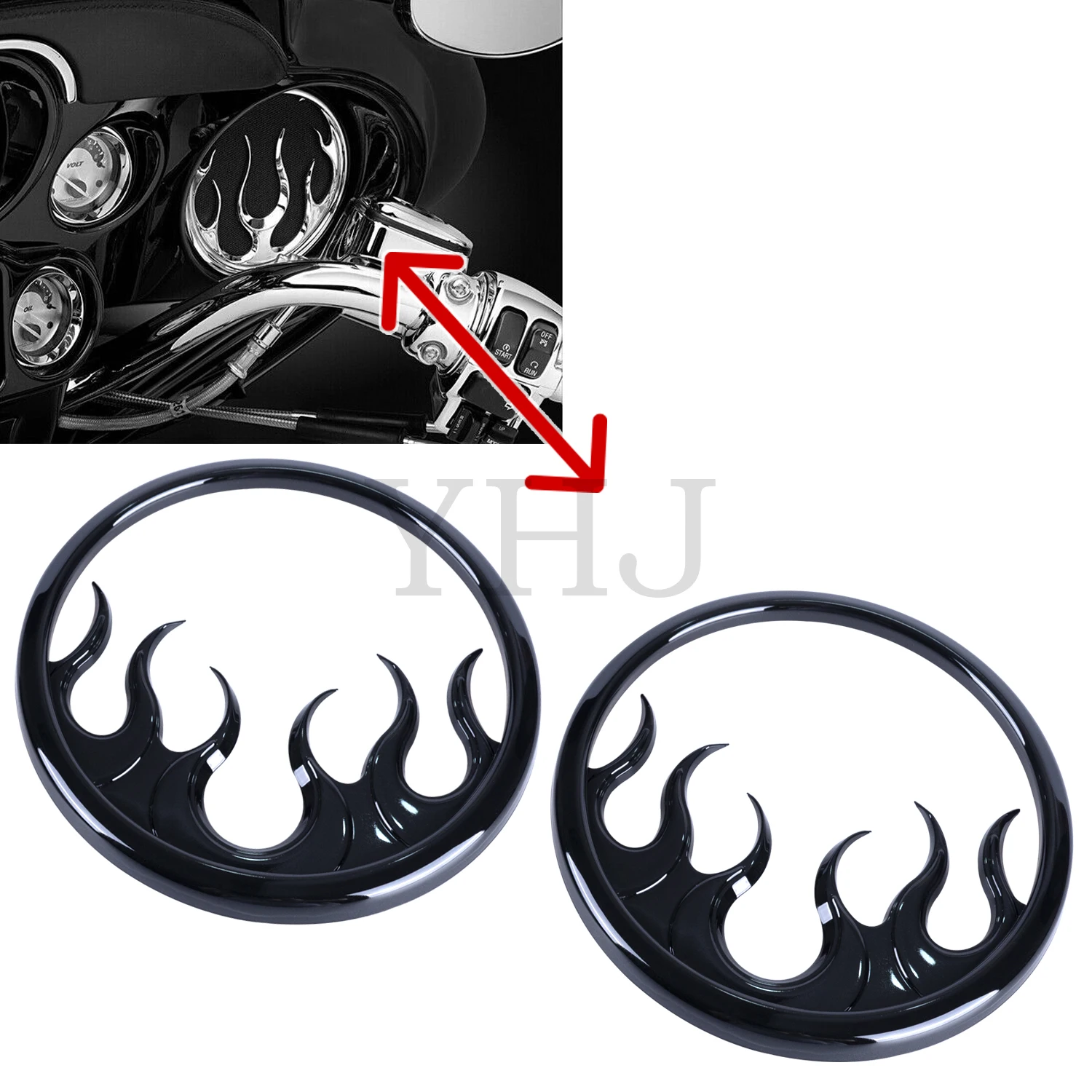 

1 Pair Black Motorcycle Flame Speaker Grill Accent Trim Cover for Harley Touring Electra Glides Street Glides Trikes 2014-2022