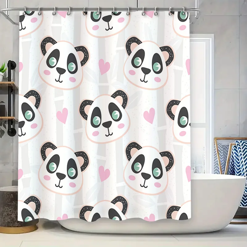 

Современный домашний декор, занавеска для душа, дизайн панды с сердечками, мягкие пастельные цвета для украшения ванной комнаты, полиэфирная ткань, Waterpr