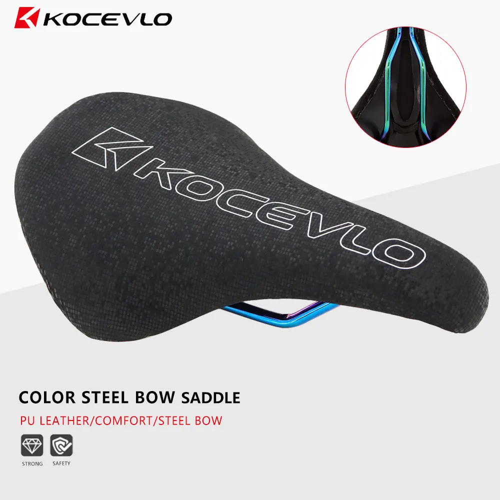 Kocevlo Bicycle Saddle Men Women MTB Road Bike Saddle PU Leather Filled Comfortable color steel bow Bike Seat