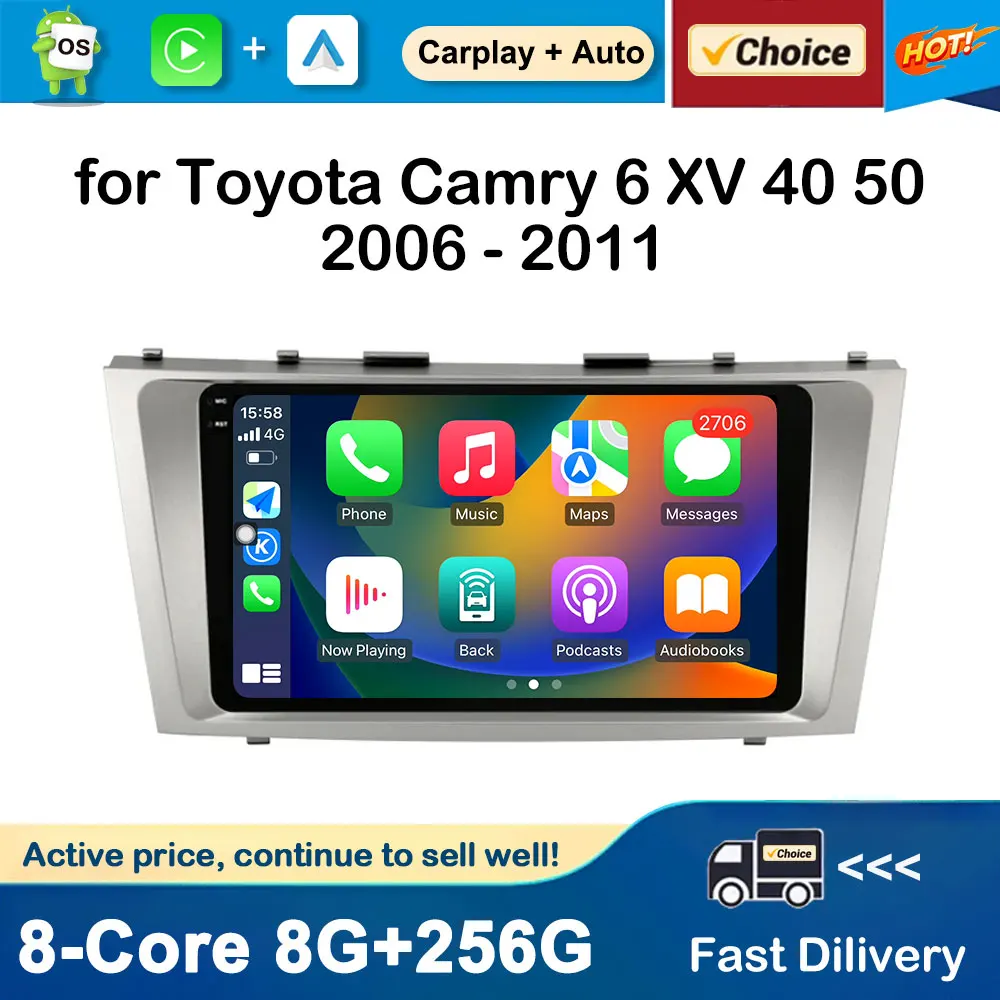 

GPS Navigation for Toyota Camry 6 XV 40 50 2006 - 2011 Car Multimedia Radio Video Player Android Auto Touch Screen BT DSP Stereo