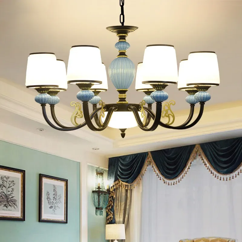 Ceramic chandelier in American country living room simple European dining room bedroom iron glass garden Chandelier