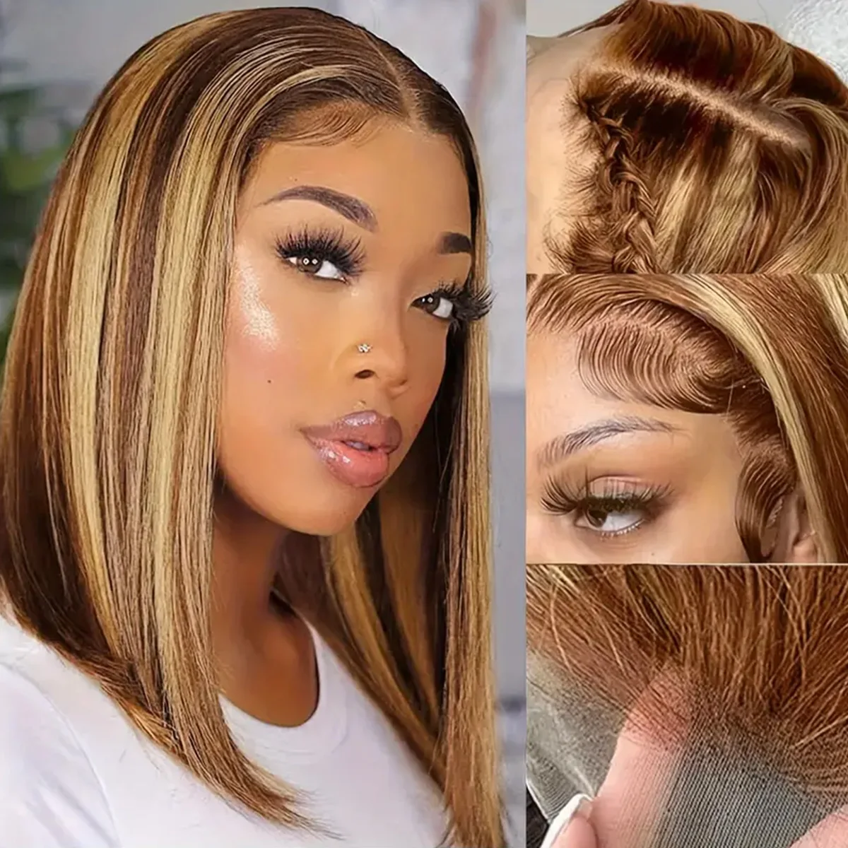 

Highlight Wig Straight Short Bob Wigs 4/27 Ombre Lace Front Human Hair Wig Pre Plucked 13*4 HD Lace Bob Wig