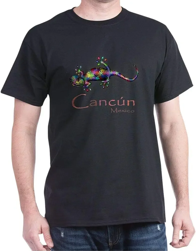

Mexico Cancun Colored Gecko Lizard Graphic T-Shirt 100% Cotton O-Neck Summer Short Sleeve Casual Mens T-shirt Size S-3XL
