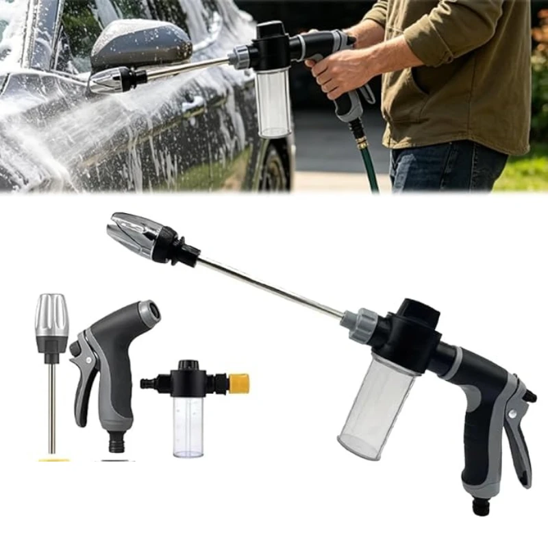Long Pole High Pressure Foam Water Gun and Garden Watering Shower Head High Pressure Car Wash Water Gun for Car and Garden Care