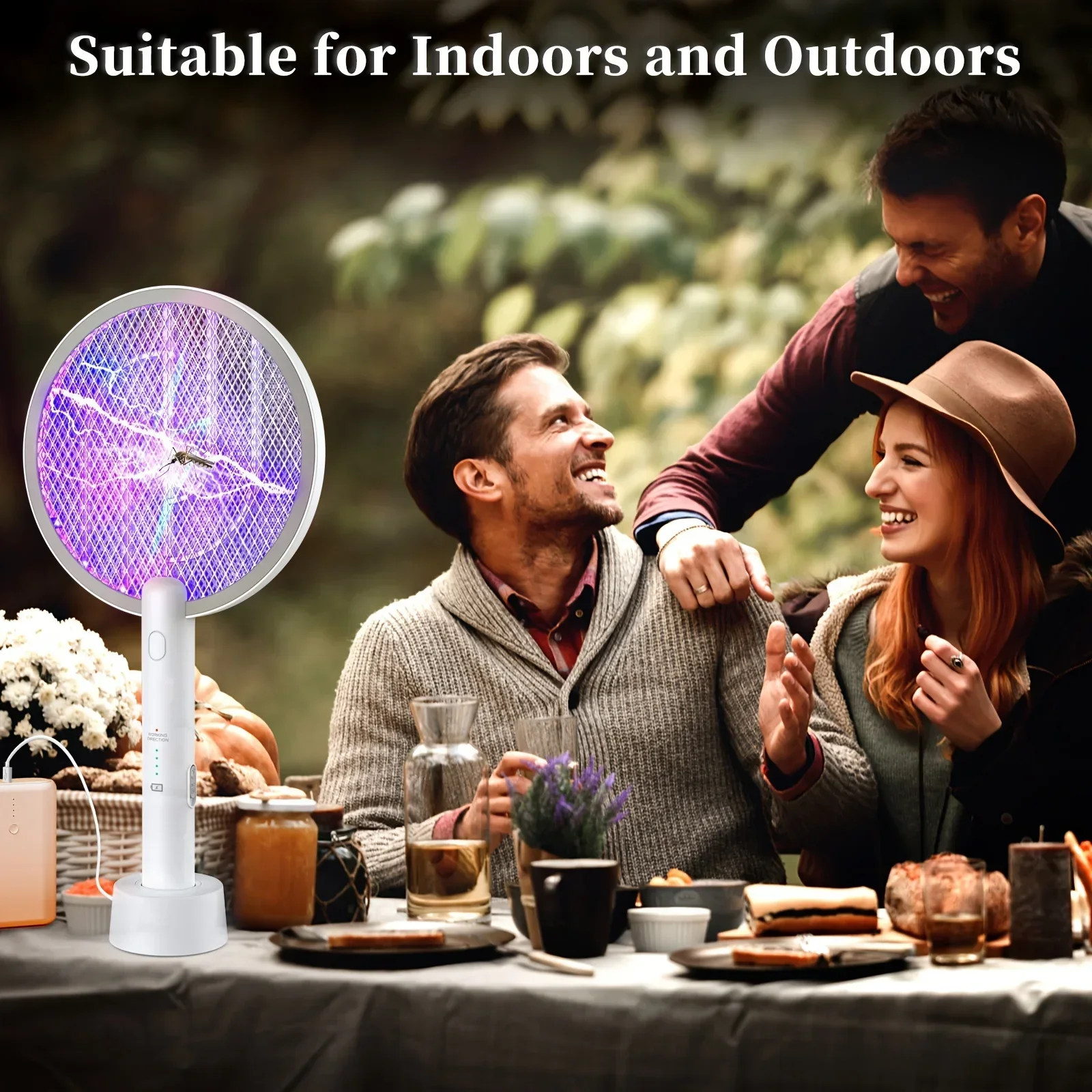 전기 플라이 찰싹 때림 3000V 버그 재퍼 라켓 플라이 찰싹 때림 배터리 충전식 모기 킬러 램프 3 레이어 안전 메쉬