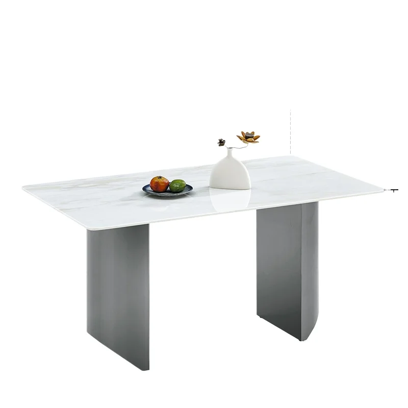

White luxury stone dining table home rectangular high-end luxury stone dining table light luxury high-end villa large flat floor