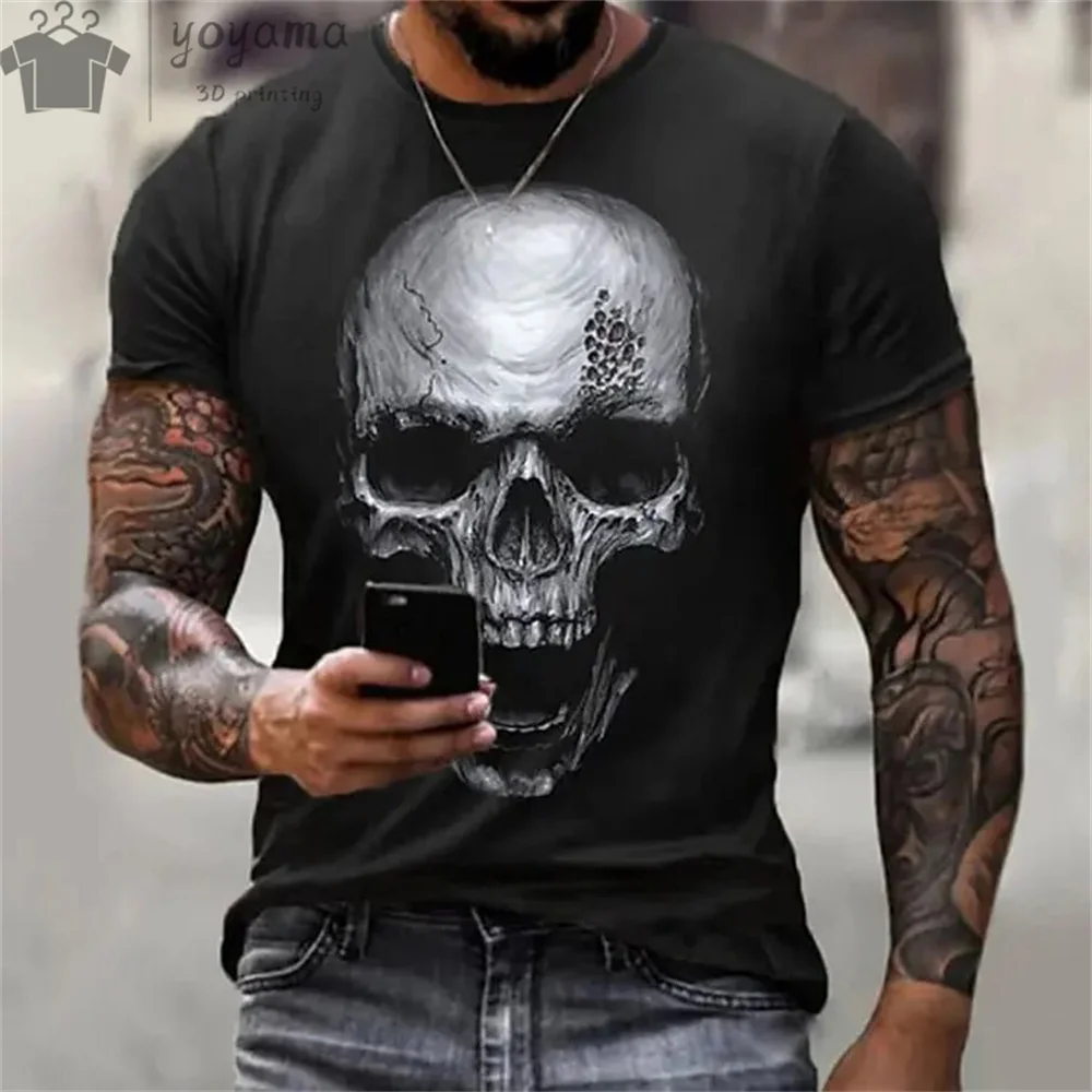 Summer Skull 3d Print T-Shirts For Men Streetwear Horror Men's Clothing Fashion Oversized T-Shir Short Sleeve Tee O-Neck Tops