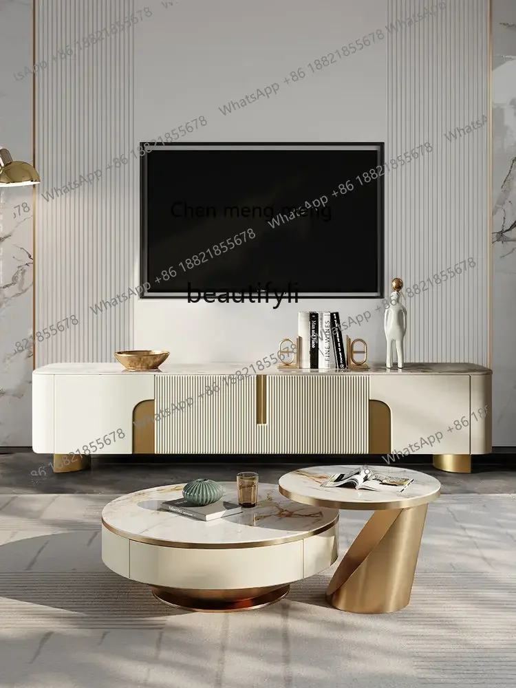 

D178 Y TV Cabinet Stone Plate Coffee Table TV Cabinet Combination Modern Minimalist Living Room Small Apartment TV Floor Cabinet