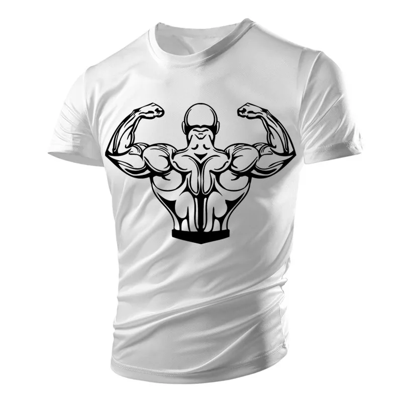 New summer fashion gym muscle tough guy sports T-shirt casual men\'s light running fast-drying high-quality short-sleeved6XL