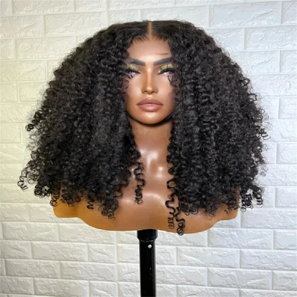 طويل أسود غريب مجعد لينة غلويليس 180 الكثافة 26 بوصة عميق الدانتيل شعر مستعار أمامي للنساء مع شعر الطفل قبل قطعها يوميا