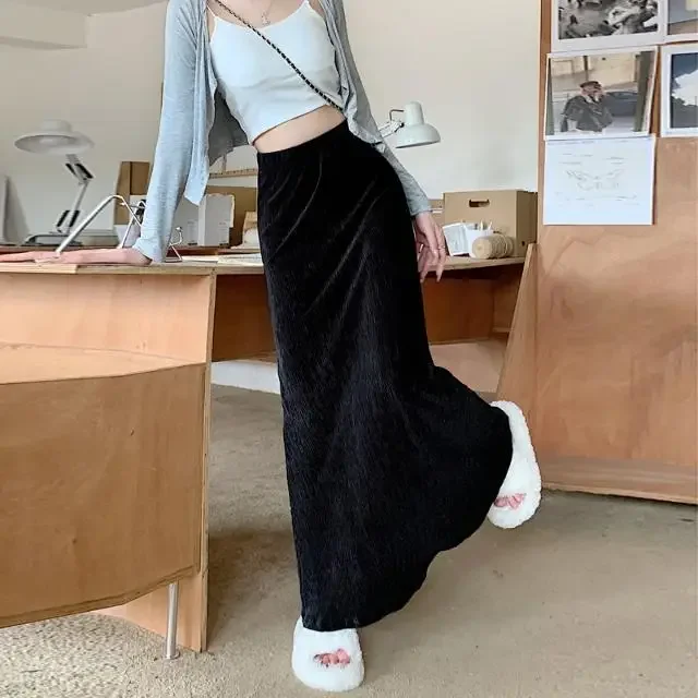 2024 New Spring and Autumn Season High Waist Thin and Tight Slim Fit Retro Wrapped Hip Fishtail Skirt Women's Long Style P675