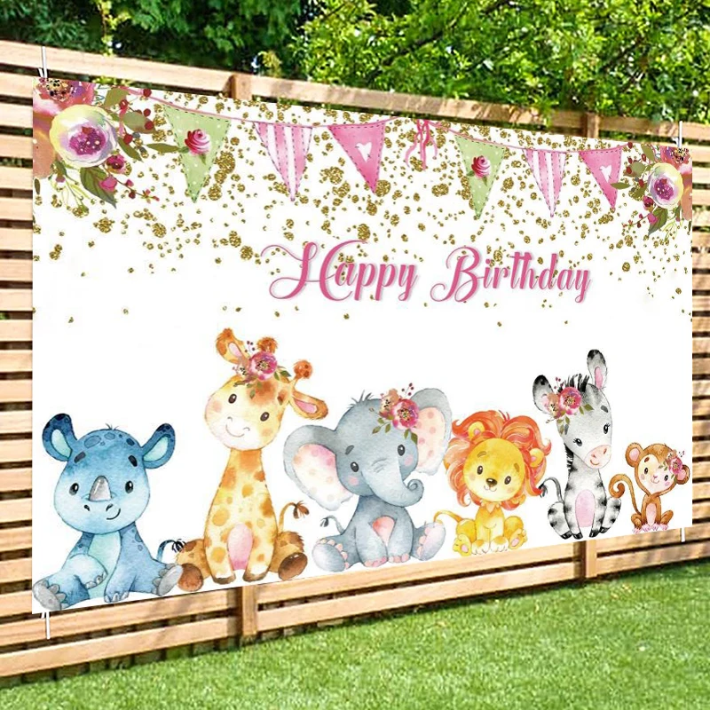 Декорации джунглей, дневной сафари, тематика дня рождения, для девочек, детский душ, дикий лес, животное, фон для фотосъемки, мультфильм