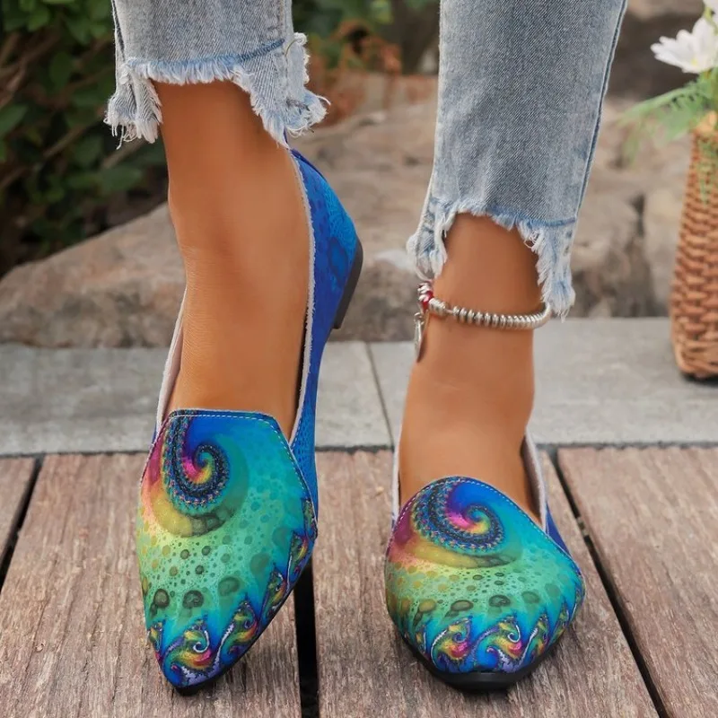 20266 Large Color Pointed Flat Women's Shoes with Shallow Mouth Cover for Casual Shoes