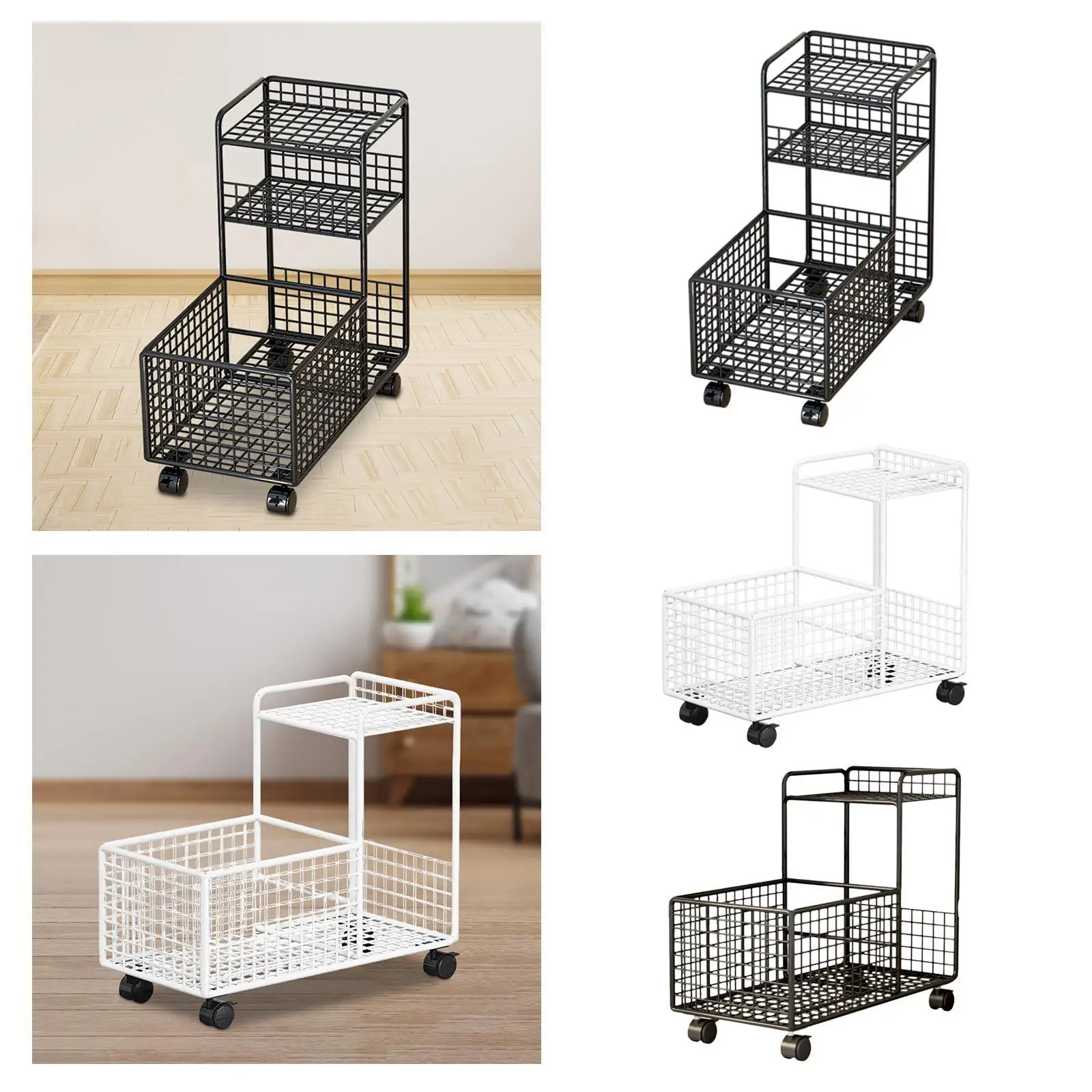 

Under Desk Utility Cart Corner Shelf Bookshelf Multifunctional Mobile Rolling Cart for Farmhouse Bedroom Hotel Home Dining Room
