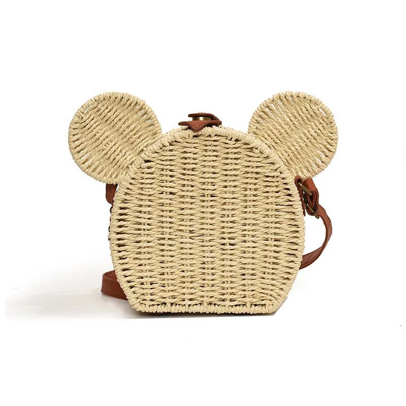 

Disney Straw Shoulder Bag for Woman Cute Mickey Mouse Crossbody Bag Luxury Designer Handbag Environmentally Friendly