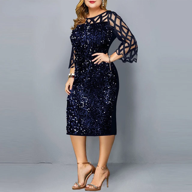 Elegancka cekinowa sukienka damska Midi Plus Size 4XL 5XL Seksowna sukienka wieczorowa na imprezę Suknia ślubna Luksusowa szata Rouge Vestidos