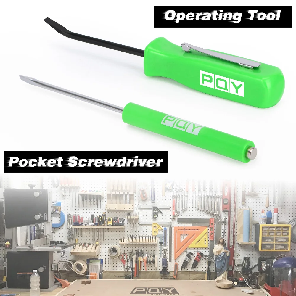 Mini Pocket Clips Screwdriver Strong Magnetic Slotted + Pocket Pry Bar Short Angled Operating Handy Tool 4-Sided Grip