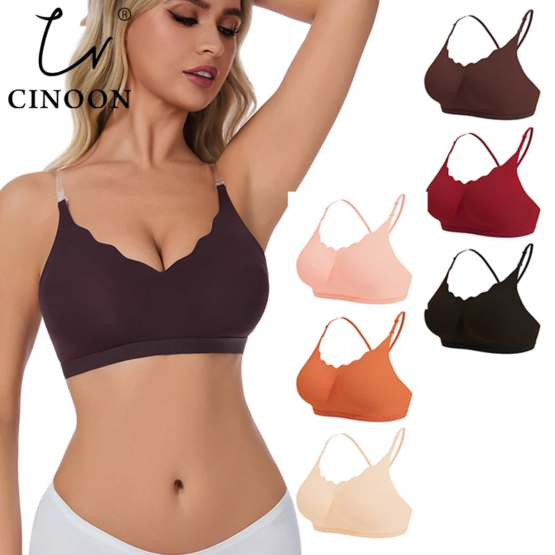 

CINOON Women Wireless Seamless Bra Adjustable Detachable Shoulder Straps Brassiere Push Up Deep U Bralette Comfortable Plus Size