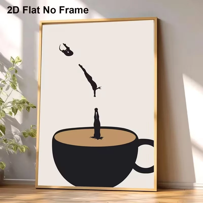 Modern Silhouettes Of Individuals Diving Into A Coffee Cup Wall Art Print Canvas Painting Poster Picture For BedRoom Home Decor