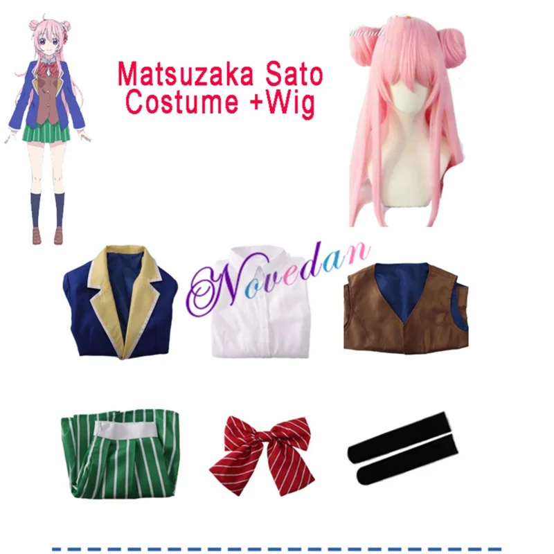 CyMatsuzaka Satou Shio Koube Kobe Cosplay Happy Sugar Life JK Uniform Rock Schulmädchen Schuluniform Perücke Halloween Anime Kostüm