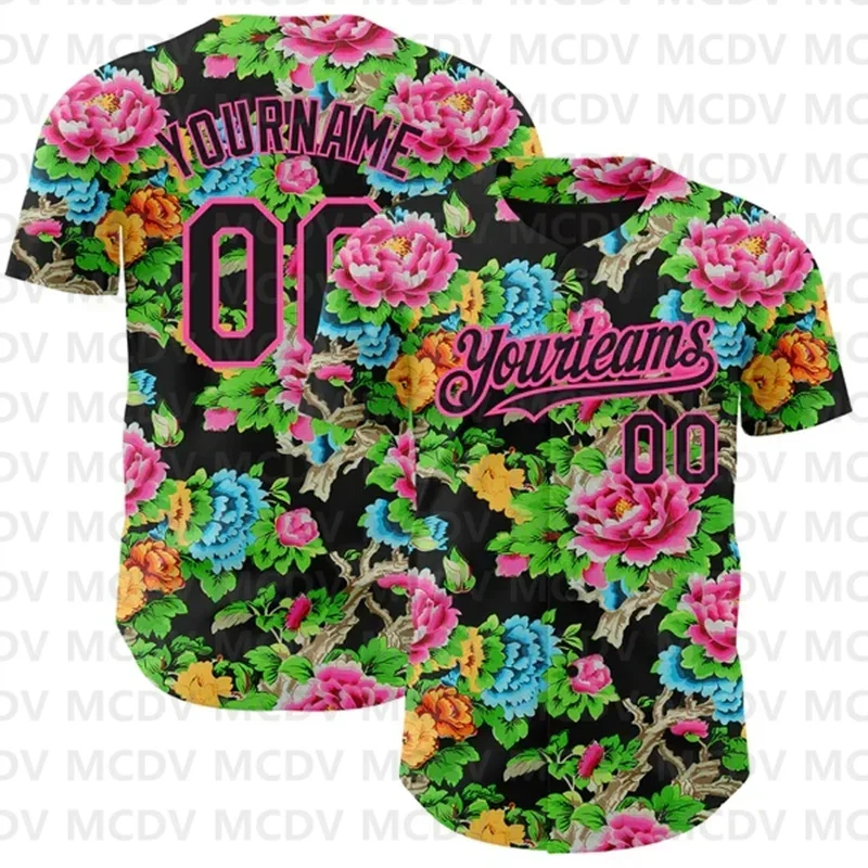 

Custom Kelly Green Red-White 3D Pattern Design Northeast China Big Flower Authentic Baseball Jersey