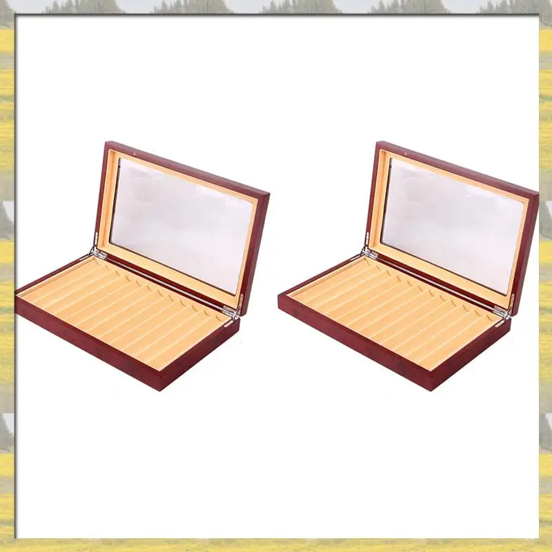 

Hot Sale 2X 12 Grid Wooden Pen Display Case Storage Luxury Fountain Case Transparent Window Pen Box-Collection Organizer Red