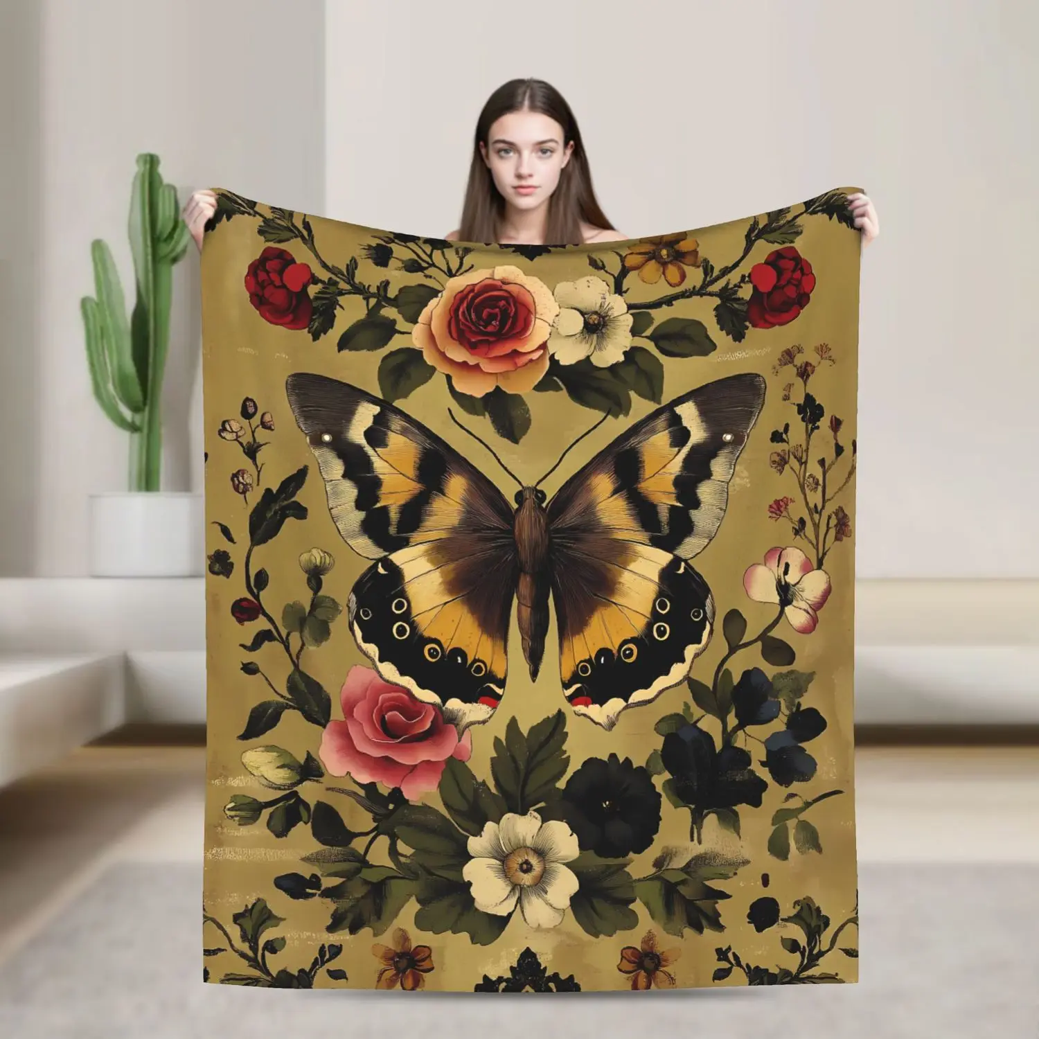 

Vintage Butterfly Floral Blanket - Soft Flannel Lightweight Home Throw