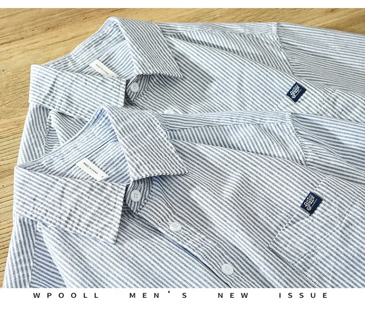 

Полосатые рубашки в корейском стиле, мужские рубашки с длинным рукавом, весна-лето, повседневные повседневные рубашки из чистого хлопка, мужская рубашка на пуговицах, простой удобный топ