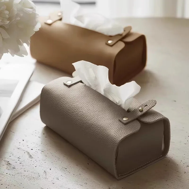 Creative Semi-Cylindrical Leather Tissue Box with Strap Buckle, Large Capacity, High Aesthetic Appeal for Living Room &