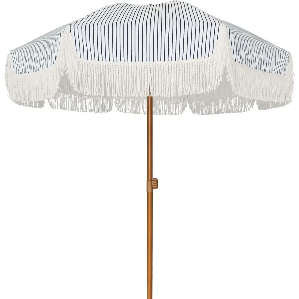 For AMMSUN 7ft Patio Umbrella with Fringe Outdoor Tassel Umbrella For UPF50+ Premium Steel Pole and Ribs Push Button Tilt
