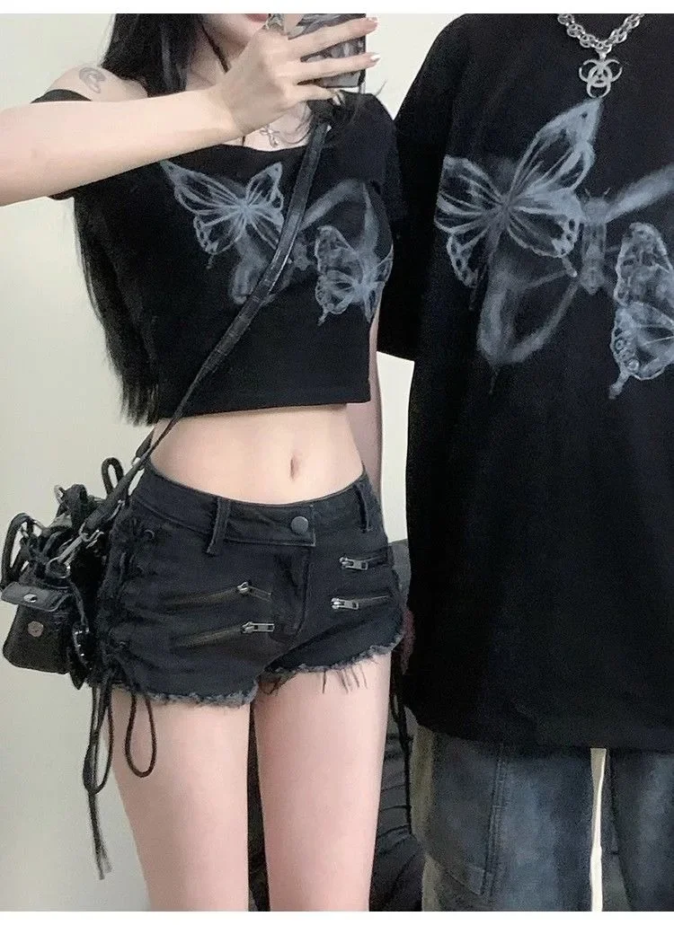 American Street Black Gray Zipper Denim Shorts Women 2025 Summer New Hot Pants… - Image 6