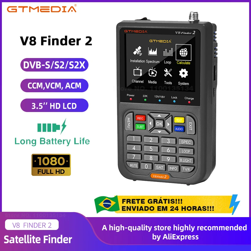V8 Finder 2 – Détecteur Satellite DVB-S2X/S2/S MPEG-2/4 – Écran 3,5″ – Calcul Auto Angle AZ/EL – Batterie 4000 MAh