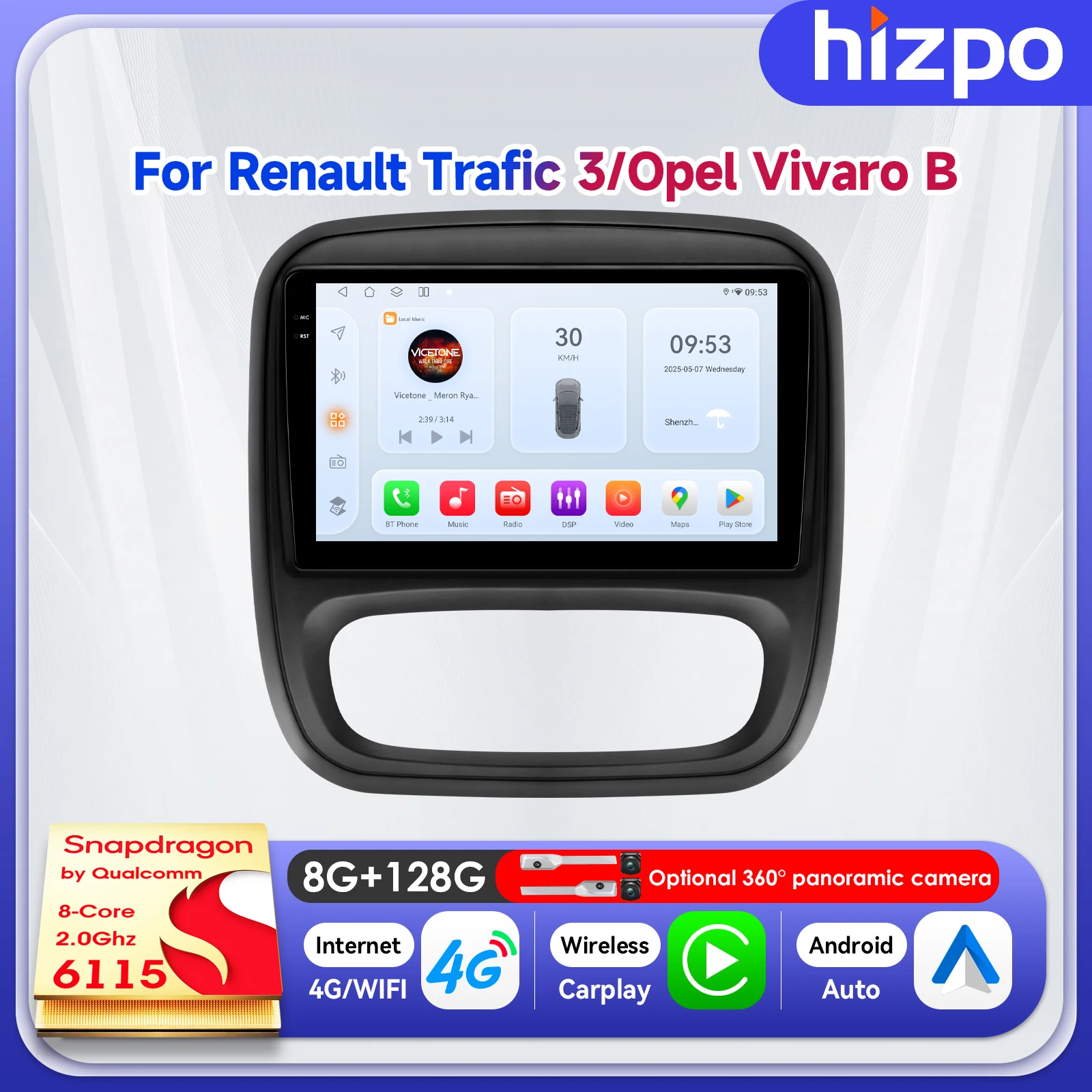 

Hizpo 9" Car Intelligent Systems For Renault Trafic 3 2014- 2021 For Opel Vivaro B 2014- 2018 Carplay Android 14 Navigation GPS