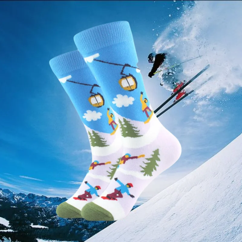 

1 пара зимних носков до середины икры с рисунком для катания на лыжах Snow World, трикотажная ткань, удобные носки унисекс