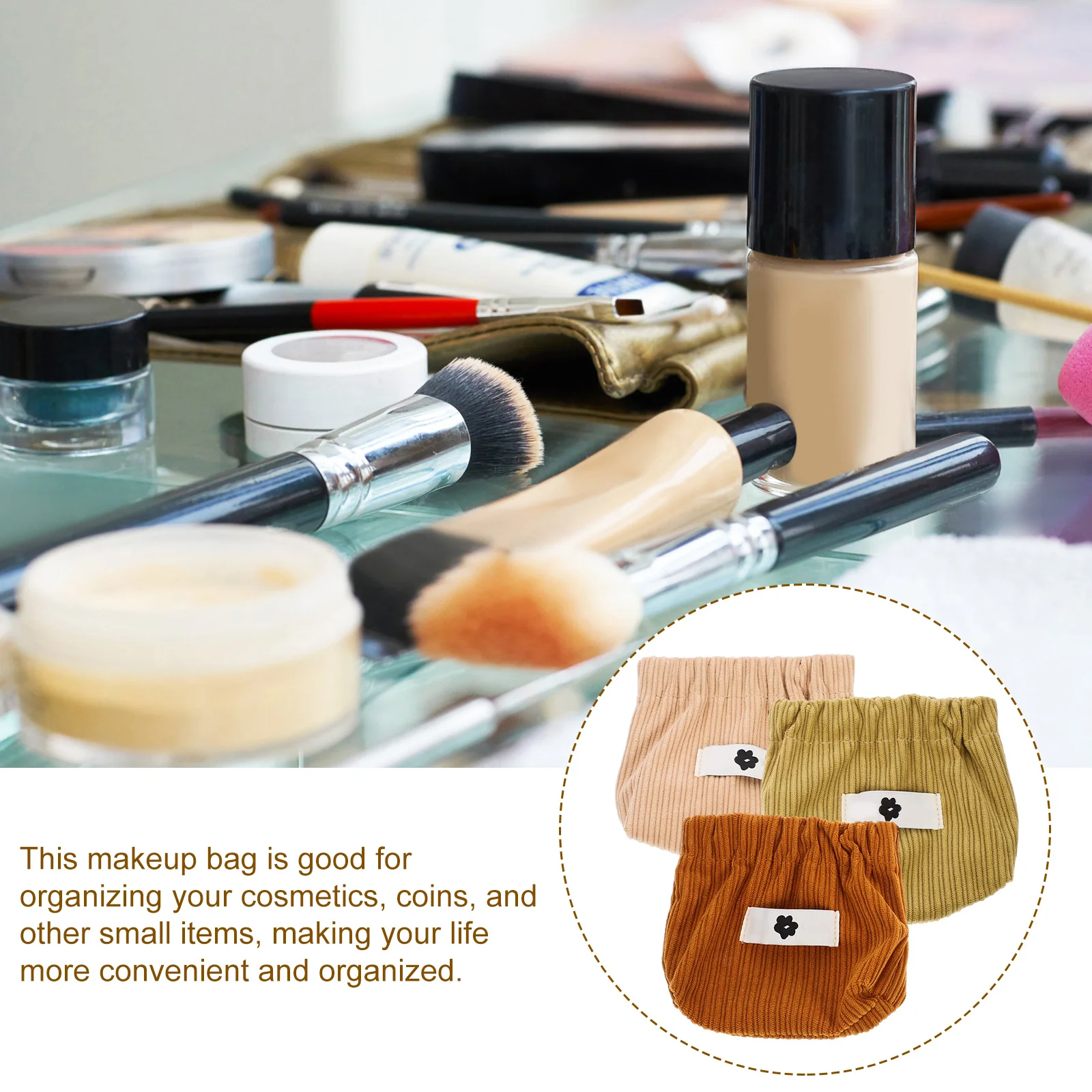 3 stücke Cord Make-Up Tasche Kleine Frauen Tasche Für Lippenstift Münzen Lagerung Reise Veranstalter Geldbörse Eitelkeit Beutel