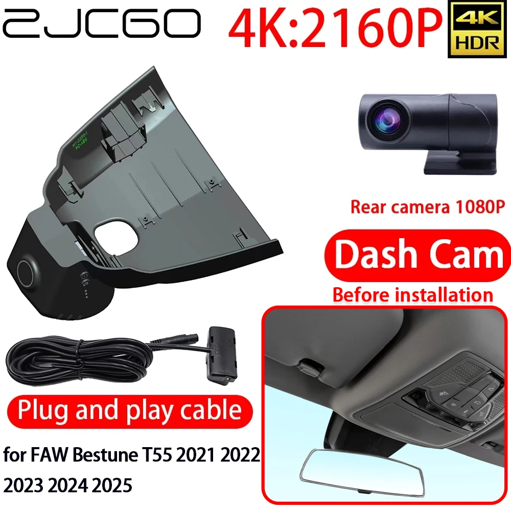 

ZJCGO 4K Car DVR Dash Cam Wifi Front Rear Sony Lens Camera 24h Monitor for FAW Bestune T55 2021 2022 2023 2024 2025