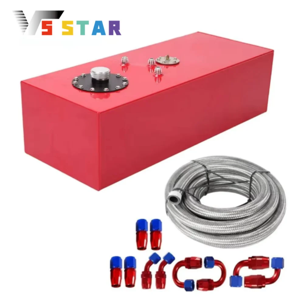 Tangki Bahan Bakar Balap Aluminium Universal 15 Galon + Tutup + Pengirim Level + Kit Selang Bahan Bakar Baja untuk Hot Rod Street Racing OCC-1088